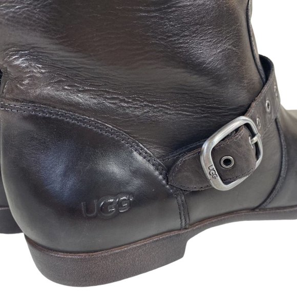 UGG Dark Brown Leather Shearling Footbed Frances Moto Biker Boot #1005672 - Picture 4 of 5